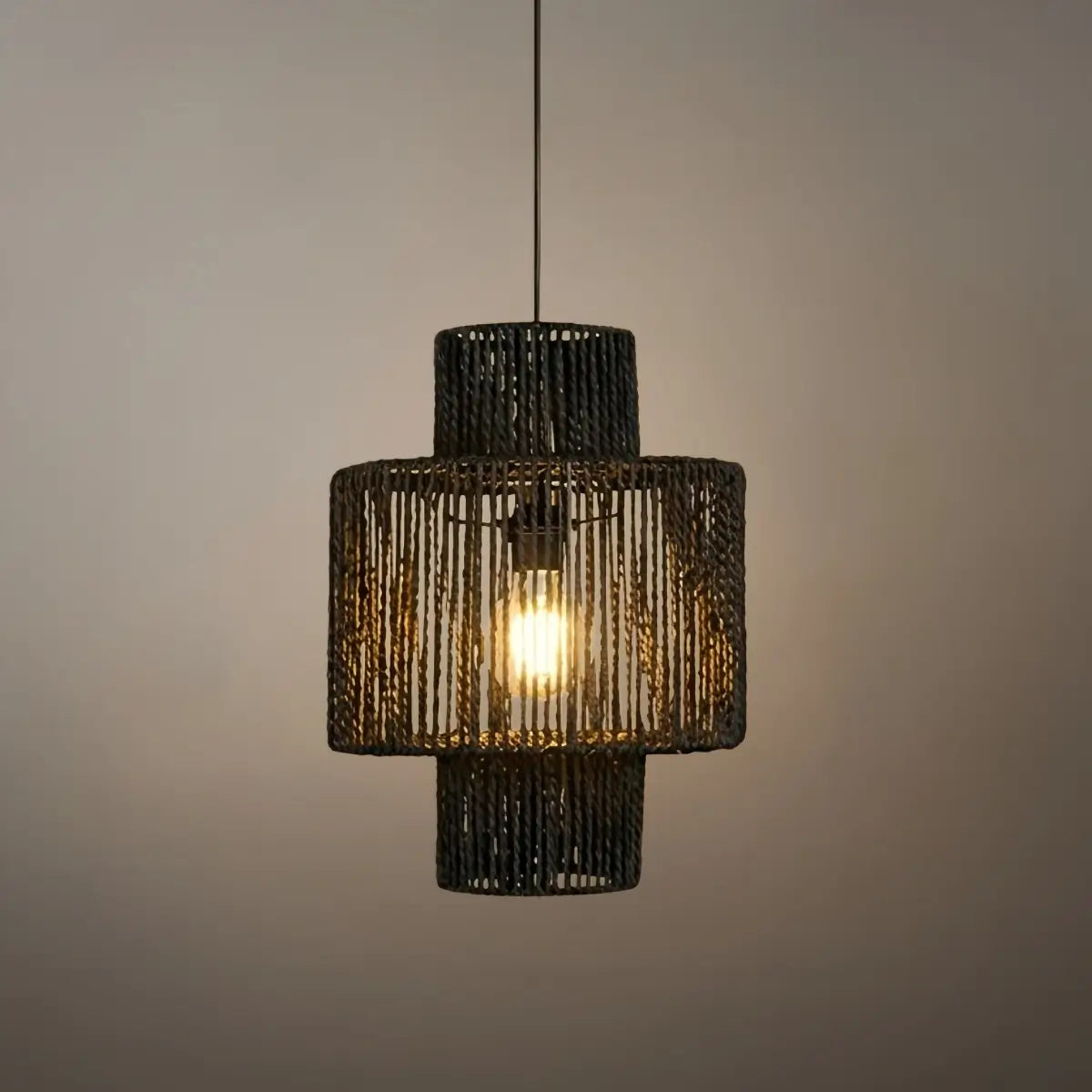 Bamburo Farmhouse Drum Pendant Light — Black